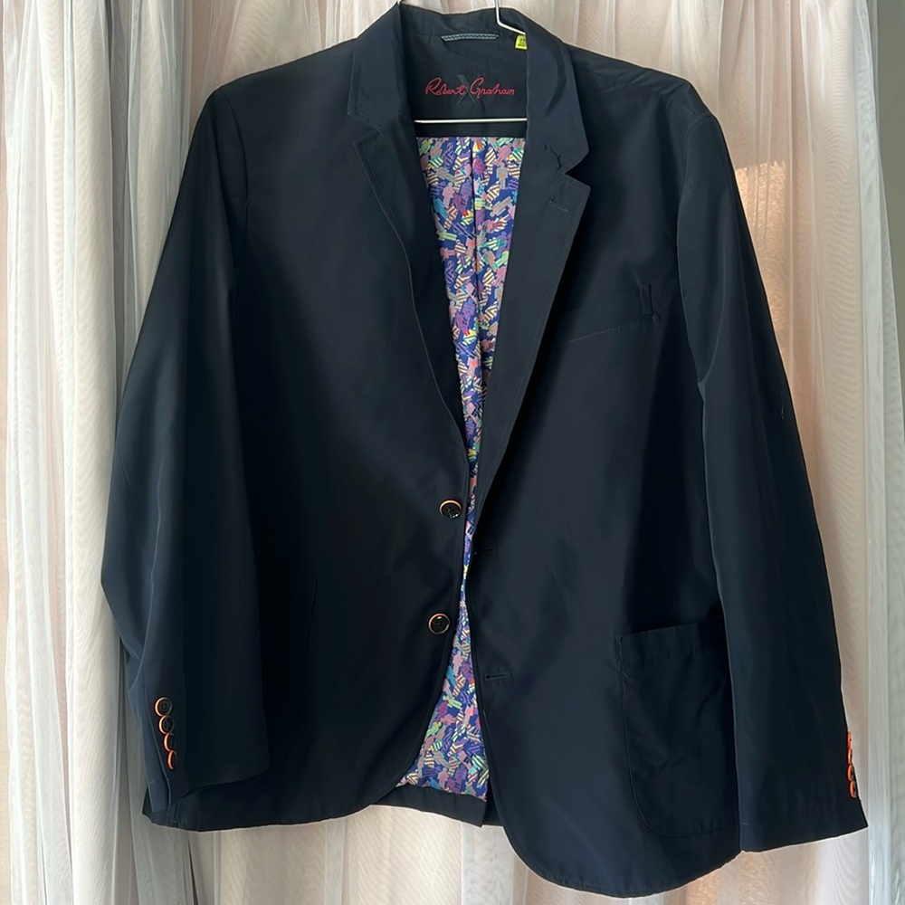 Robert Graham Sports Coat, Navy Blue, Men’s 2XL Tailored Fit